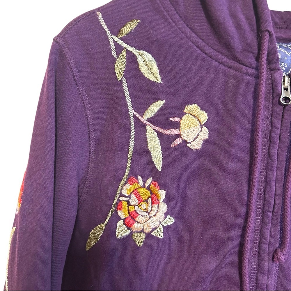 Y2K Lucky brand L zip up hoodie floral embroidered sweatshirt boho hippie 00s - Picture 3 of 16